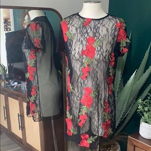 Black Mesh Floral Dress